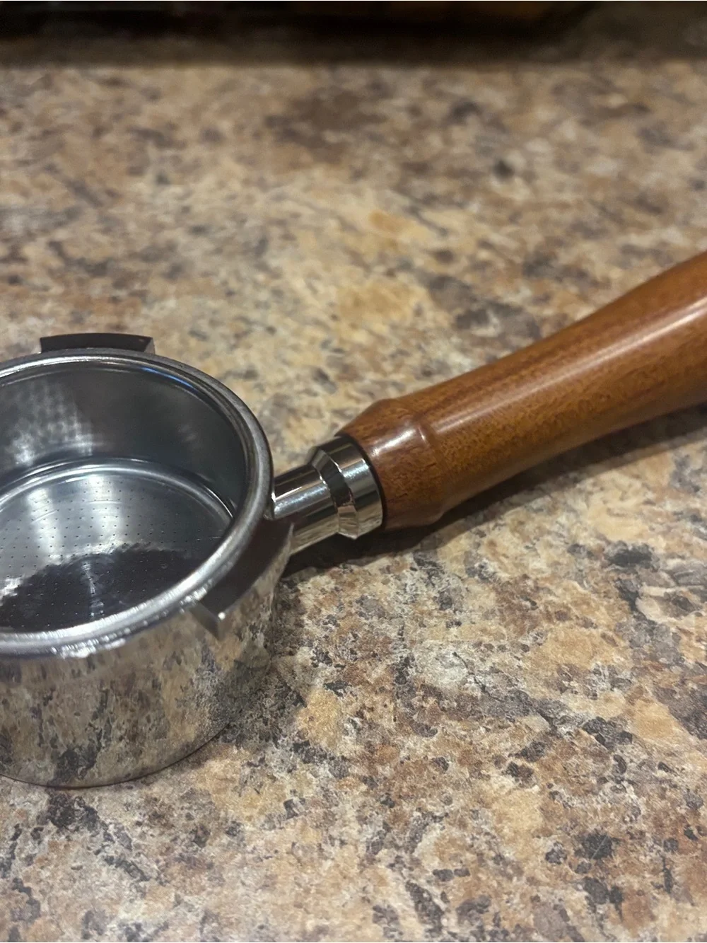 Brown Wood-Handle Portafilter for Espresso Machines